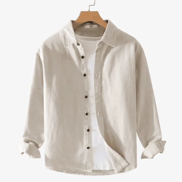 Camiseta de Linho Masculina bege de botão