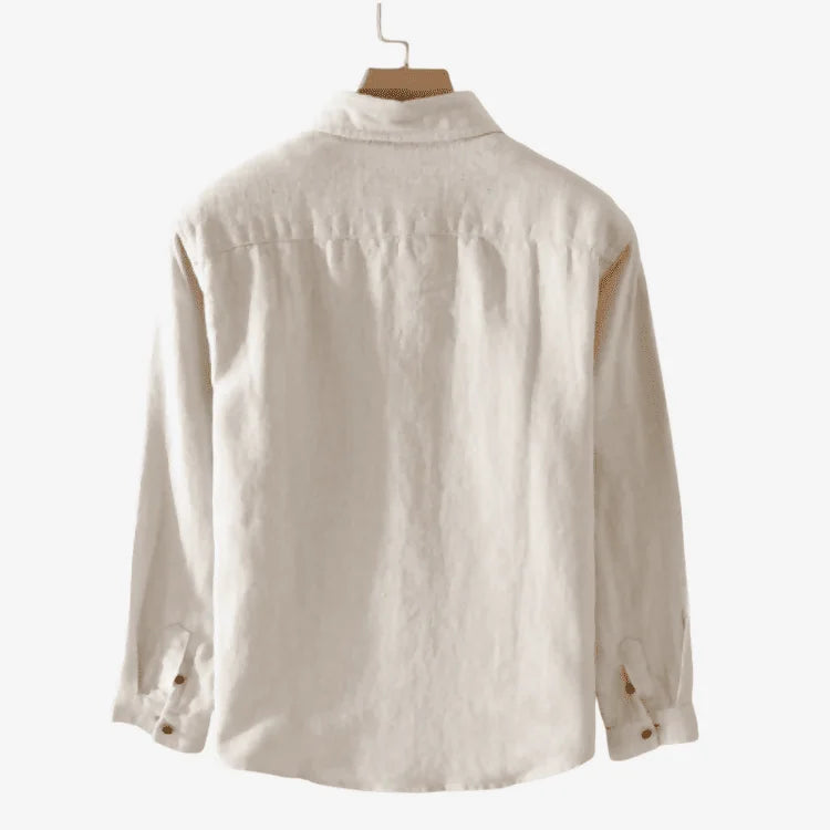 Camiseta de Linho Masculina bege de botão