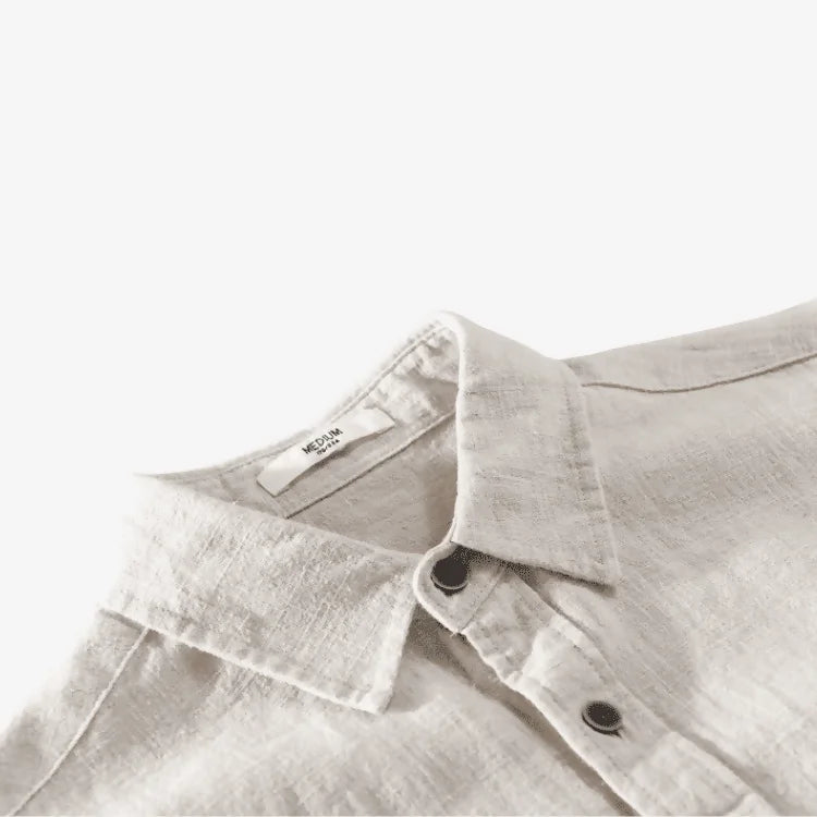 Camiseta de Linho Masculina bege de botão