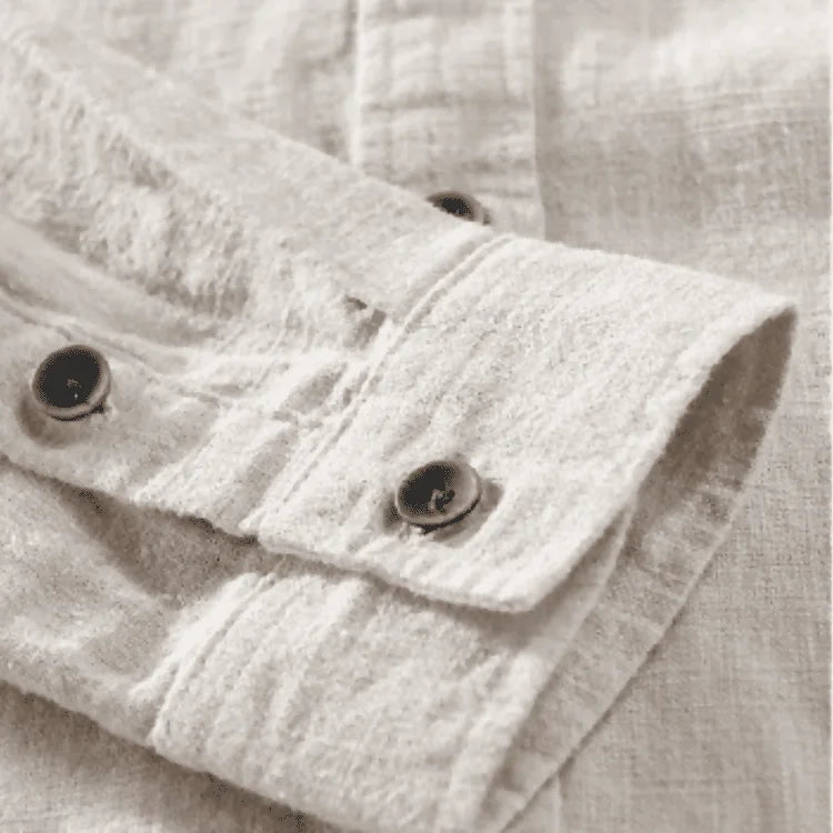Camiseta de Linho Masculina bege de botão