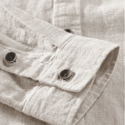 Camiseta de Linho Masculina bege de botão