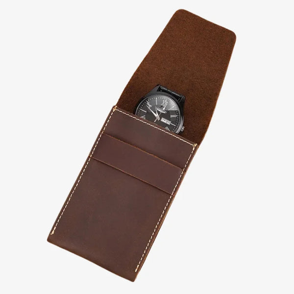 Estojo Porta Relógio de Couro Marrom 1 Slot Simples