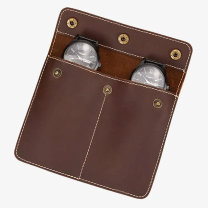 Estojo Porta Relógio de Couro Marrom Claro 2 Slots