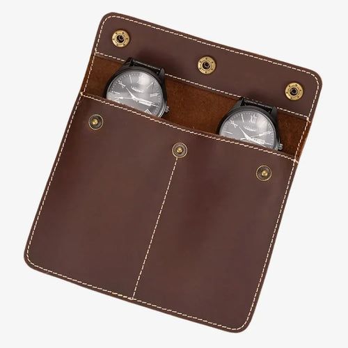 Estojo Porta Relógio de Couro Marrom Claro 2 Slots