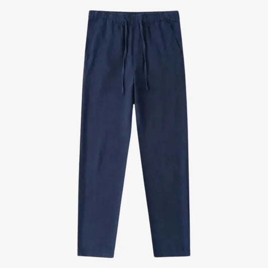 Calça de linho masculina azul marinho vista frontal — Soffisticata