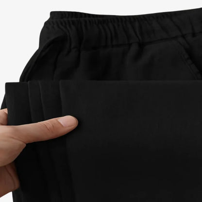 Detalhe bolso e cintura calça de linho masculina preta — Soffisticata