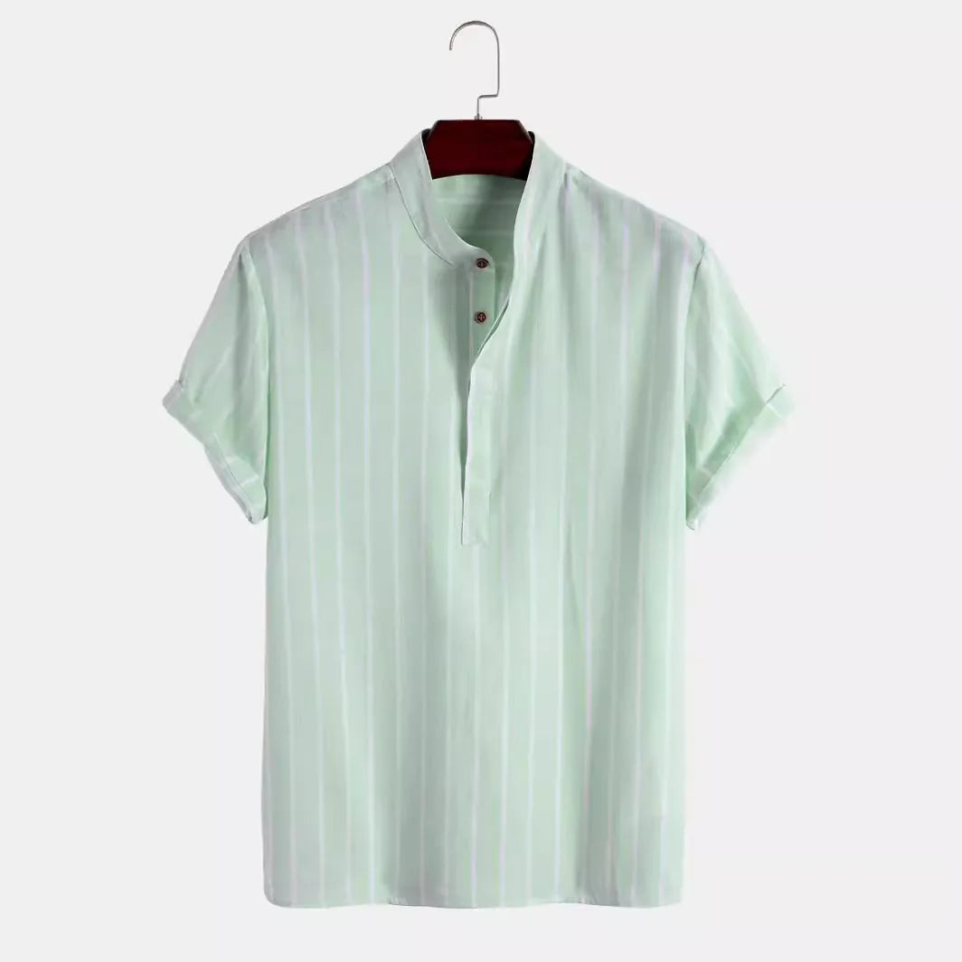 Camisa gola padre masculina verde listrada no cabide — Soffisticata