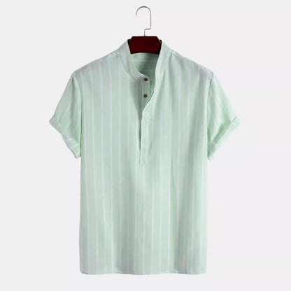 Camisa gola padre masculina verde listrada no cabide — Soffisticata