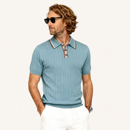 Camiseta Polo Masculina de Malha Azul Claro