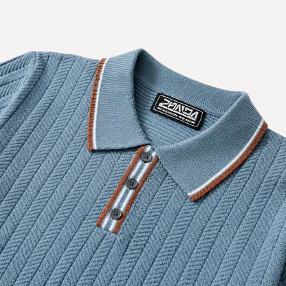 Camiseta Polo Masculina de Malha Azul Claro