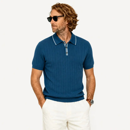 Camiseta Polo Masculina Azul Safira de Malha Soffisticata