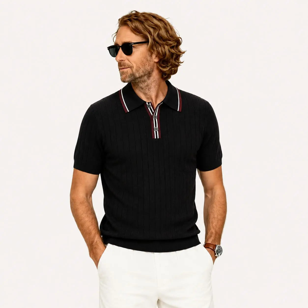 Camiseta Polo Masculina Preta de Malha
