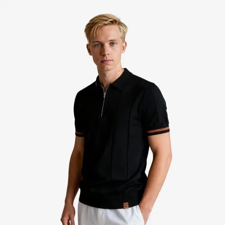 amiseta polo preta masculina de malha vista 3/4 — Soffisticata