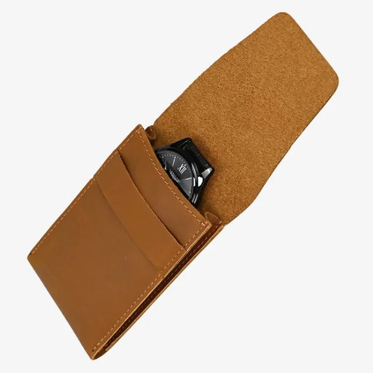 Estojo Porta-Relógio Couro Marrom Claro 1 Slot Soffisticata aberto com relógio