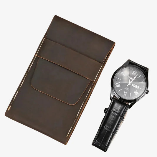 Estojo Porta-Relógio Couro Marrom Escuro 1 Slot Soffisticata com relógio