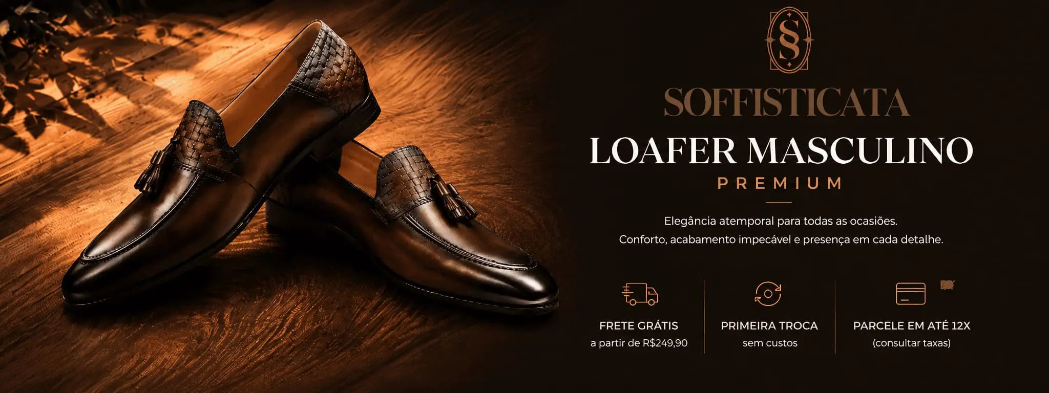 Loafer masculino premium Soffisticata em couro trançado marrom escuro — elegância atemporal para todas as ocasiões