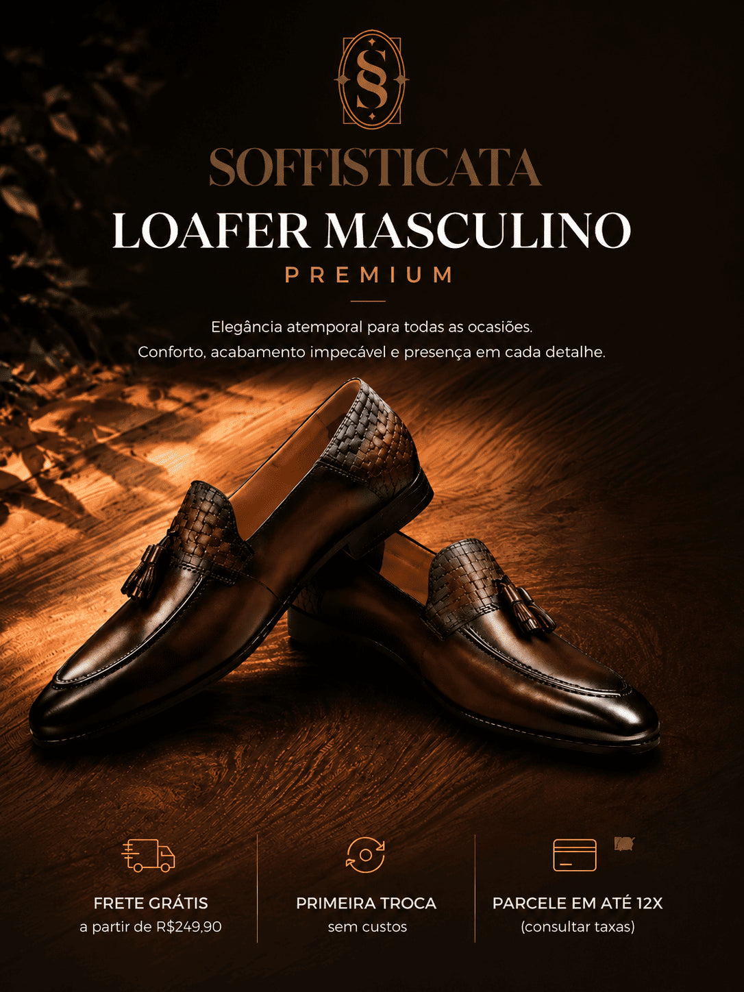 Loafer masculino premium Soffisticata em couro trançado marrom escuro — elegância atemporal para todas as ocasiões