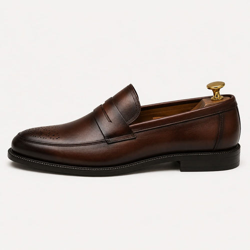 Sapato Loafer Masculino de Couro Marrom | Soffisticata Penny Brogue