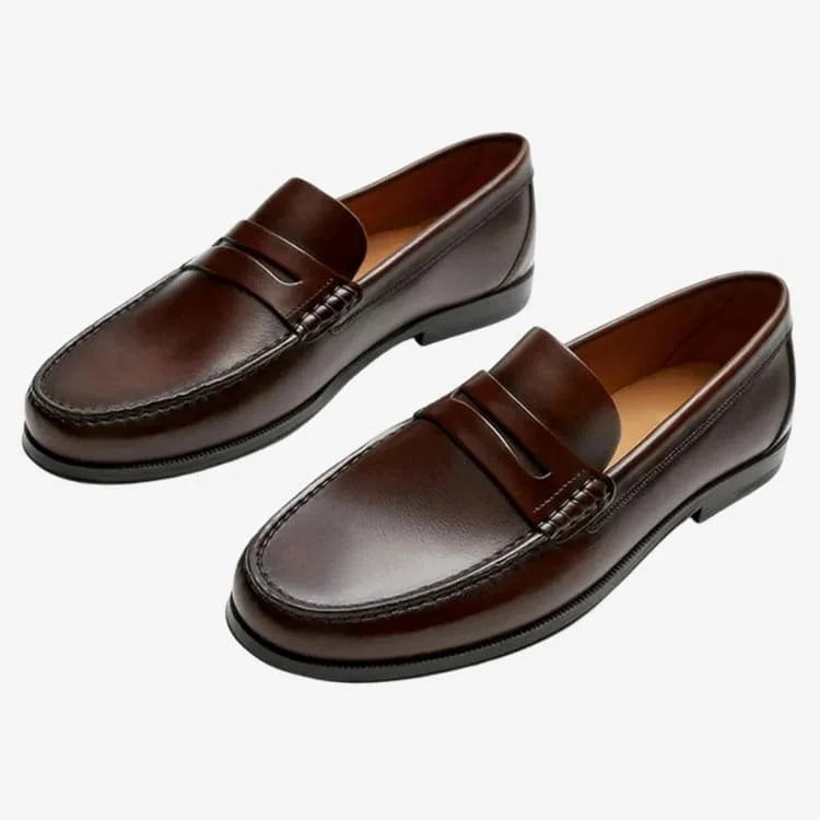 Sapato Loafer Penny Masculino Marrom couro genuíno Soffisticata par frontal
