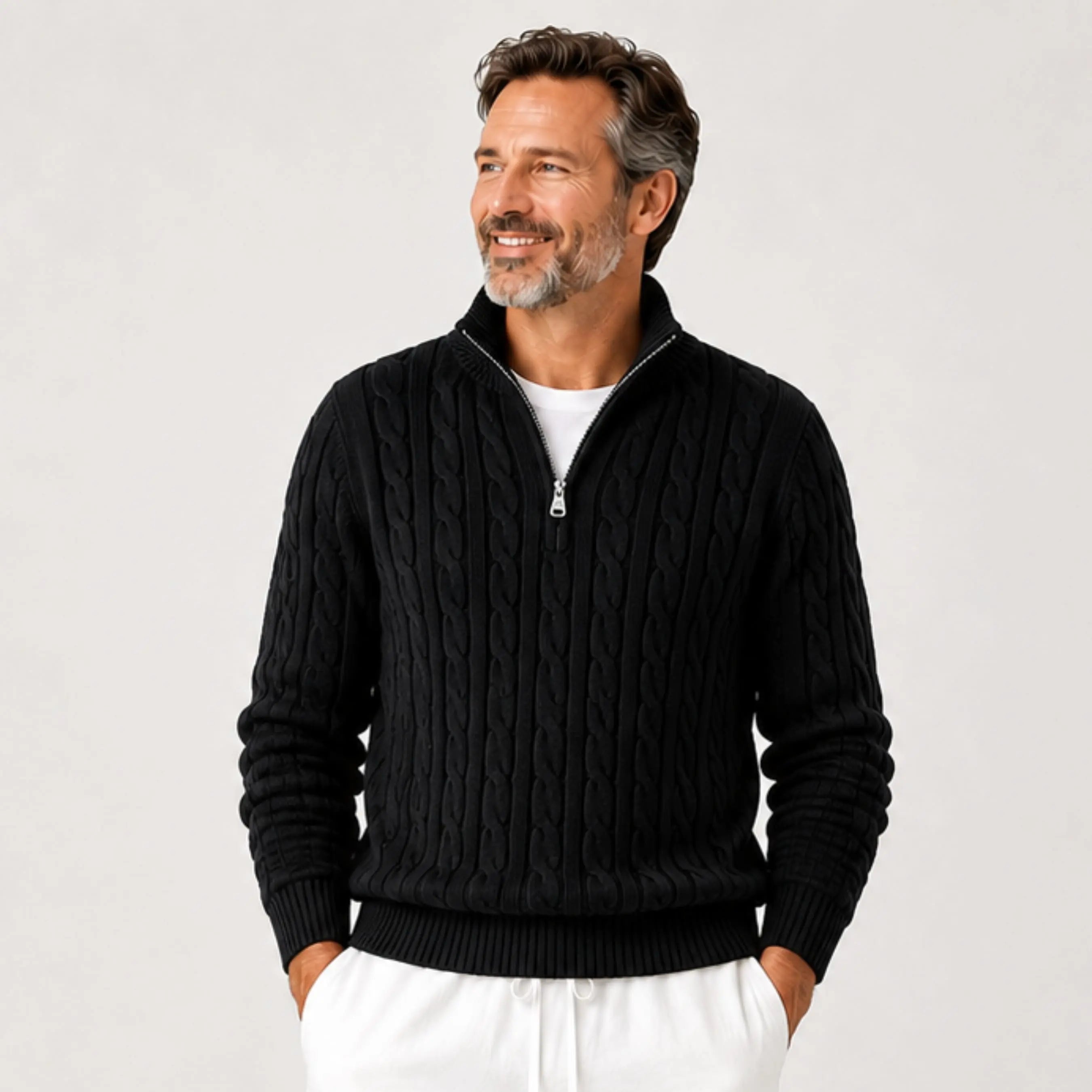 Suéter masculino de tricot preto — elegância atemporal para o trabalho Soffisticata